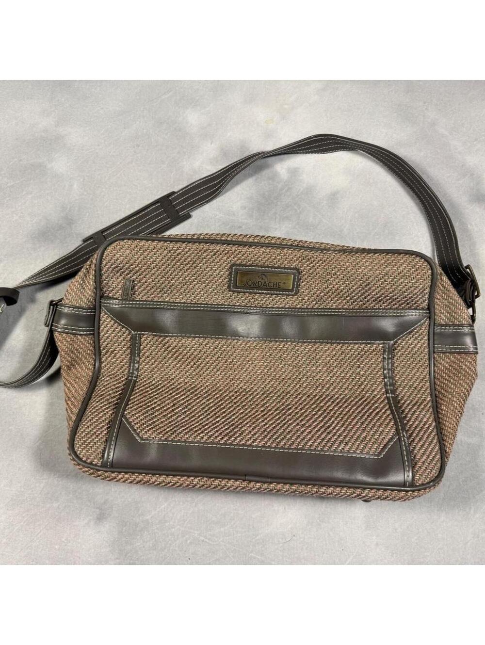 Vintage 1980s Jordache Tweed Messenger Shoulder Travel Bag Taiwan R.O.C.